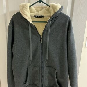 YeoKou Women's Gray Fleece Lined Hoodie Jacket, XL EUC